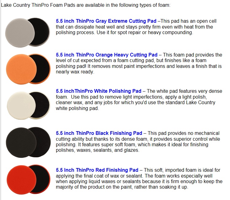 Buffing Pads Color Chart